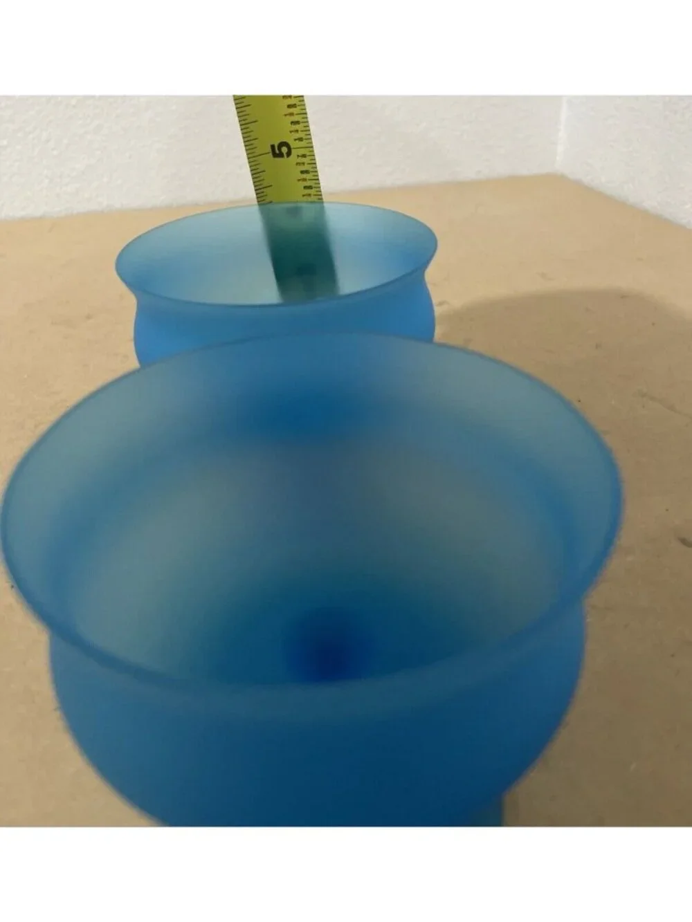 Vintage Frosted Turquoise Blue Stemmed Compote Bowl Frosted Glass Italy 4
